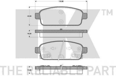 NK 223647 комплект тормозных колодок, дисковый тормоз на CHEVROLET CRUZE Наклонная задняя часть (J305)