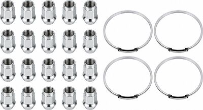 Монтажный комплект OZ Racing 81710073 для Chrysler, Dodge и Eagle: 20 открытых гаек D21 M12x1,5, конус 60°, SW21, высота 25 мм, 4 кольца L 75/67,1 мм со стопорами