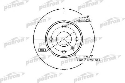 PATRON Диск тормозной передн FORD: ESCORT IV 86-90, SIERRA 87-93, SIERRA хечбэк 82-86, SIERRA хечбэк 87-93, SIERRA универсал 82-86, SIERRA универсал 87-93 (PBD1655)