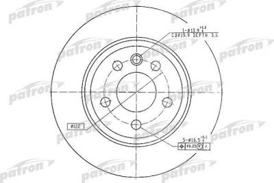 PATRON Диск тормозной задн FORD: GALAXY 00-, SEAT: ALHAMBRA 96-, VW: SHARAN 95-, TRANSPORTER IV c бортовой платформой 96-03, TRANSPORTER IV автобус 96-03, TRANSPORTER (PBD4208)