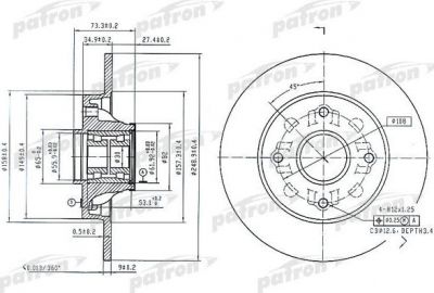 PATRON Диск тормозной задн c подшипником и магнитным кольцом сенсора ABS (1 шт.) CITROEN: C4 04-, PEUGEOT 308 07- (PBD7014)