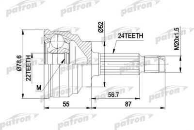 PATRON ШРУС наружн к-кт MAZDA: 323 80-10/89, 1.7D универсал -03/93, 121 1.1 10/87-10/90, РКПП, без ABS (PCV1024)