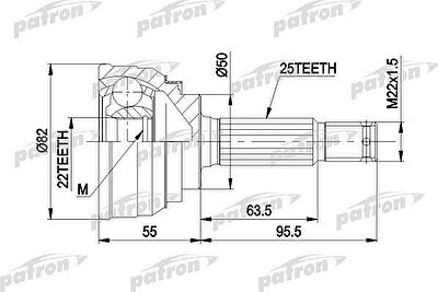 PATRON ШРУС наружн к-кт MITSUBISHI: COLT 78-05/92, GALANT 1.6 06/84-12/87, LANCER 78-05/92, HYUNDAI: LANTRA 1.5ie РКПП 10/90-11/95, PONY 1.3/1.5 РКПП 10/85-0 (PCV1026)