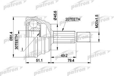 PATRON ШРУС наружн к-кт VW: POLO, DERBY 11.83-7.94 (PCV1034)