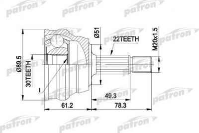 PATRON ШРУС наружн к-кт AUDI: 80 81-86, 90 84-87, COUPE 83-88, VW: PASSAT 81-88, PASSAT Variant 81-88, PASSAT седан 85-88, SANTANA 81-84 (PCV1050)