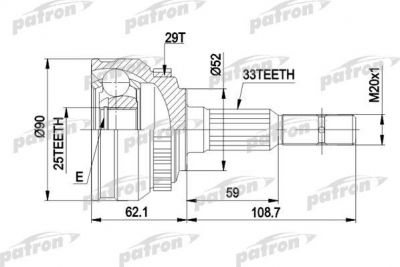 PATRON ШРУС наружн к-кт OPEL: VECTRA/ASTRA 1.8-2.0 с и без ABS 8.91- (PCV1051)