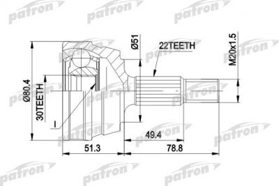 PATRON ШРУС наружн к-кт AUDI: 80/90 8.80-4.88, VW: PASSAT 1.3-2.0 4.80-3.88 (PCV1096)