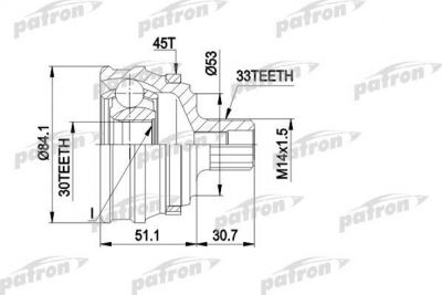 PATRON ШРУС наружн к-кт AUDI: 80 86-91, 90 2.2EQUATTRO/2.3EQUATTRO РКПП 04/87-07/91, COUPE 2.0 20v QUATTRO РКПП 08/89-07/91, с ABS 45 (PCV1122)