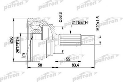 PATRON ШРУС наружн к-кт RENAULT: 19 I 89-92, 19 I Cabriolet 91-92, 19 I Chamade 89-92, 19 II 92-95, 19 II Cabriolet 92-96, 19 II Chamade 92-95, 19 II фургон (PCV1204)