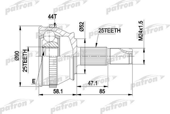 PATRON ШРУС наружн к-кт ALFA ROMEO: 145/146 1.6/1.7/1.9JTD/2.0 96-01, FIAT: COUPE 1.8 16v, 2.0 20v 03/96-03/98, 2.0 20v 04/98-, MAREA 1.8 16v (115 hp), 1.9TD (PCV1212)