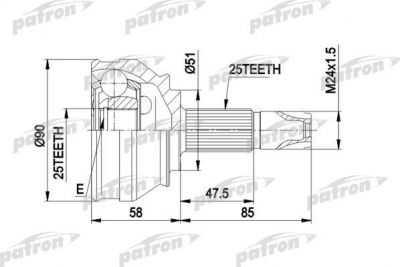 PATRON ШРУС наружн к-кт ALFA ROMEO: 147 1.6/2.0 01-, FIAT: BARCHETTA 1.8 16v (PCV1258)