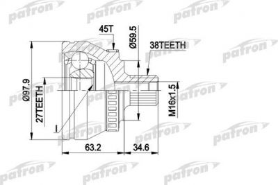 PATRON ШРУС наружн к-кт AUDI: A4/A6/A8 2.4/2.6/2.7T/2.8/4.2/2.5TDI 94-01, SKODA: SUPERB 1.9TDI/2.5TDI 02-, PASSAT 1.9TDI/2.5TDI/2.8 V6/2.3 V5/2.8/ 96-, 00- с (PCV1267)