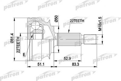 PATRON ШРУС наружн к-кт VOLVO: 440 K 88-96, 460 L 88-96, 480 E 86-96 (PCV1273)