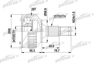 PATRON ШРУС наружн к-кт [ABS:29] PEUGEOT: 406 95 - 04, 406 Break 96 - 04 (PCV1292)