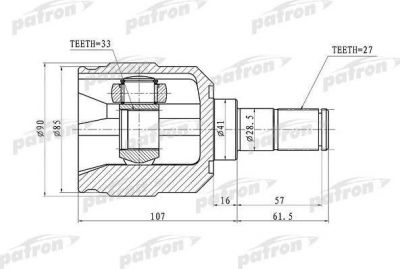 PATRON ШРУС внутренний левый 27x41x33 HYUNDAI TUCSON 04-10 (PCV1355)