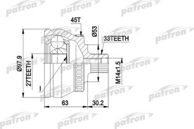 PATRON ШРУС наружн к-кт AUDI: A4 1.9TDI 03/00-09/01, A6 1.9TDI 07/00-, SKODA: SUPERB 1.9TDI 08/02-, VW: PASSAT 1.9TDI 08/98-, с ABS 45 (PCV1381)