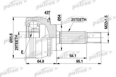 PATRON ШРУС наружн к-кт [ABS:43] MITSUBISHI: CARISMA 95-06, CARISMA седан 96-06 (PCV1385)