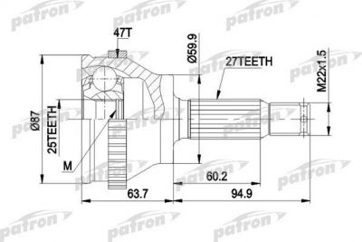 PATRON ШРУС наружн прав к-кт [A:27 B:25 D:59.9 ABS:47] HYUNDAI: SONATA III, I (PCV1617AL)