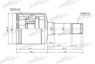 PATRON ШРУС внутр лев/прав к-кт [A:27, B:35, D:35] OPEL: Astra G, Vectra B, Zafira A 2.2DTI 00-05 (PCV3188)