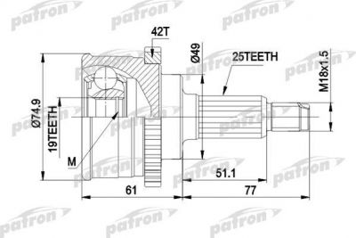 PATRON ШРУС наружн к-кт [ABS: 42] SUZUKI: BALENO 95-02, BALENO хечбэк 95-02, BALENO универсал 97-02 (PCV3741)