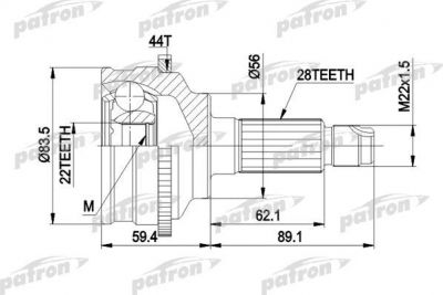 PATRON ШРУС наружн к-кт [A:28, B:22, D:83.5, ABS:44] MAZDA: XEDOS 6, ТОЛЬКО П (PCV3850)