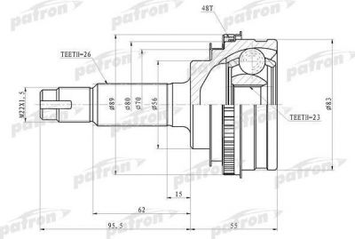 PATRON ШРУС наружный с кольцом ABS 23x56x26 ABS:48T TOYOTA COROLLA AE100/EE100/CE100 91-97 (PCV4006)