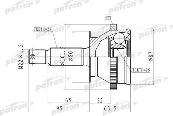 PATRON ШРУС наружн Hyundai: Sonata 02-04 (PCV8728)