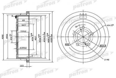 PATRON Барабан тормозной задн CHRYSLER: Town Contry, Voyager 00-03 DODGE: Caravan, Grand Caravan 01-03 - обод 15 (PDR1003)