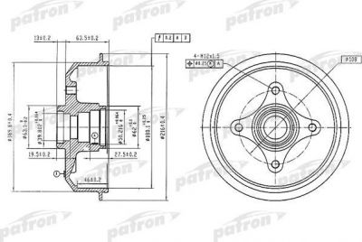 PATRON Барабан тормозной задн FORD: ESCORT III 80-86, ESCORT III кабрио 83-85, ESCORT IV 85-90, ESCORT IV кабрио 86-90, ORION I 83-86, ORION II 85-90 (PDR1054)