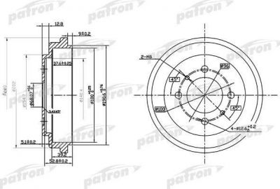 PATRON Барабан тормозной задн NISSAN: 100 NX 90-94, ALMERA I 95-00, ALMERA I Hatchback 95-00, SUNNY III 90-95, SUNNY III Hatchback 90-95, SUNNY III Lift (PDR1112)