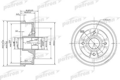 PATRON Барабан тормозной задн RENAULT: 11 83-88, 19 I 88-92, 19 I Chamade 88-92, 19 I фургон 88-92, 9 81-88, CLIO I 90-98, CLIO I фургон 91-98, SUPER 5 (PDR1146)