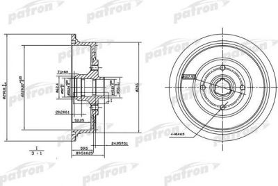 PATRON Барабан тормозной задн AUDI: 100 82-89, 100 Avant 82-90, 80 86-91, 80 91-94, 80 Avant 91-96, 90 88-91 (PDR1200)