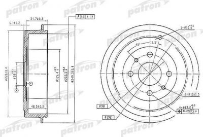 PATRON Барабан тормозной задн FIAT: BRAVA 95-01, BRAVO 95-01, MAREA 96-, MAREA Weekend 96- (PDR1225)