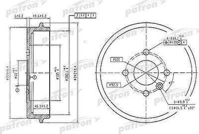 PATRON Барабан тормозной задн VOLVO: 440 K 88-96, 460 L 88-96, 480 E 87-96 (PDR1247)