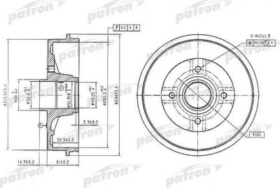 PATRON Барабан тормозной задн RENAULT: MEGANE Cabriolet 96-, MEGANE Classic 96-, MEGANE Coach 96-, MEGANE Grandtour 99-, MEGANE I 96-, MEGANE Scenic 97- (PDR1347)