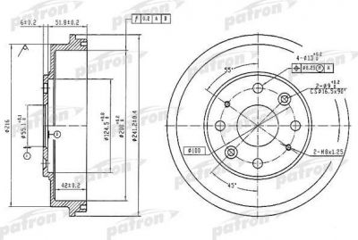 PATRON Барабан тормозной задн MAZDA: 323 C IV 89-94, 323 C V 94-98, 323 F IV 89-94, 323 F V 94-98, 323 S IV 89-94, 323 S V 94-98, MX-3 91- (PDR1546)