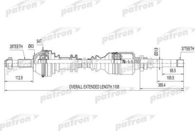 PATRON Полуось прав FIAT: Ducato, PEUGEOT: Boxer 1.9-2.5D/TD ME5/ML 94> 1.4Q +ABS колеса R15, Z: 37 в КПП (PDS0085)