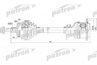 PATRON Полуось правая 38x654x59.5 ABS: 45T AUDI: A6 97-05, A6 AVANT 97-05 (PDS0110)