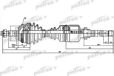 PATRON Полуось прав CITROEN: DISPATCH 1.9 TD 94-, DISPATCH Van 1.9 TD 94-, EVASION 1.9 TD/2.0 Turbo C.T./2.1 TD 94-02, JUMPY 1.9 TD 94-, JUMPY фургон 1.9 TD 94- (PDS0145)