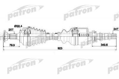 PATRON Полуось правая 25x925x58,4x24 CITROEN: BERLINGO 08-, C4 04- PEUGEOT: 307 00-, PARTNER 08- (PDS0146)