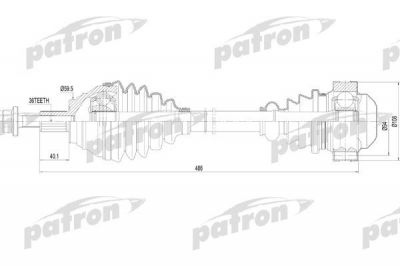 PATRON Полуось передняя левая 36x491x59.5 AUDI: A3 03- SEAT: LEON 05-, TOLEDO 04- SKODA: OCTAVIA 04-, SUPERB 08- VW: GOLF V/VL 07-, PASSAT 05-, TOURAN 03- (PDS0252)