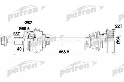 PATRON Полуось передняя левая 36x558x94 SEAT: ALTEA 04-, ALTEA XL 06-, LEON 05- SKODA: OCTAVIA 04- VW: GOLF PLUS 05-, GOLF V 03-, GOLF VI 08- (PDS0410)