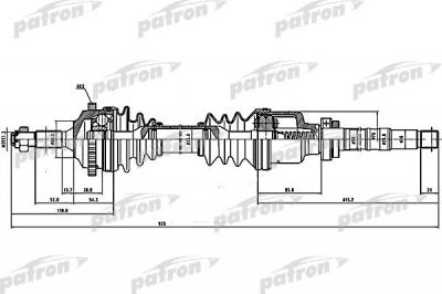 PATRON Полуось прав PEUGEOT: 206 SW 1.1/1.4 02-, 206 Наклонная задняя часть 1.1 i/1.4 HDi eco 70/1.4 i/1.6 i 98- (PDS1382)