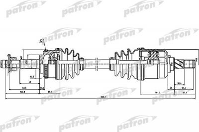 PATRON Полуось лев NISSAN: PRIMERA 1.6 90-96, PRIMERA Break 1.6 i 90-98, PRIMERA Traveller 1.6 i 90-98 640mm (PDS1620)