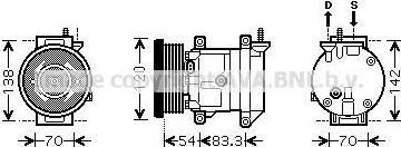 Prasco DWAK071 компрессор, кондиционер на CHEVROLET AVEO седан (T200)