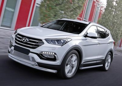 RIVAL RIVAL R.2309.001 Защита переднего бампера d57+d42 + комплект крепежа, RIVAL, Hyundai Santa Fe Premium 2015-2016/Hyund (R.2309.001)