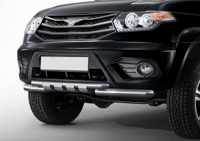 RIVAL UAZ Patriot (2014-) Защита переднего бампера d76+d57 с профильной защитой картера + крепления (R6302003)