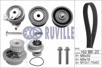 RUVILLE Насос водяной с комплектом ремня ГРМ (55327731)