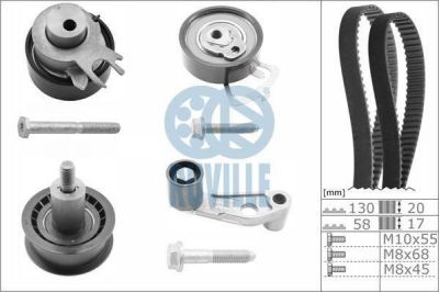 RUVILLE Комплект ремня ГРМ VAG Polo/Fabia/Golf IV/Bora/Octavia/Caddy III 1,4/1,6L 16V 00-> (ремень Z=130+ремень Z=58+036109243AD+036109244J+036109181A+036109243AE)036198119A/036198119C (036198119E, 5545670)