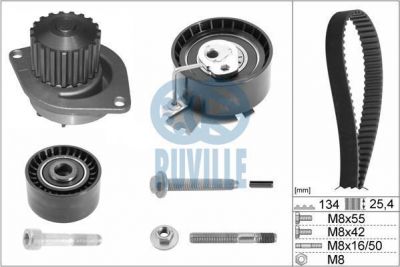 RUVILLE Ремень ГРМ [134 зуб.,25.4mm] + 2 ролика+помпа (56638701)